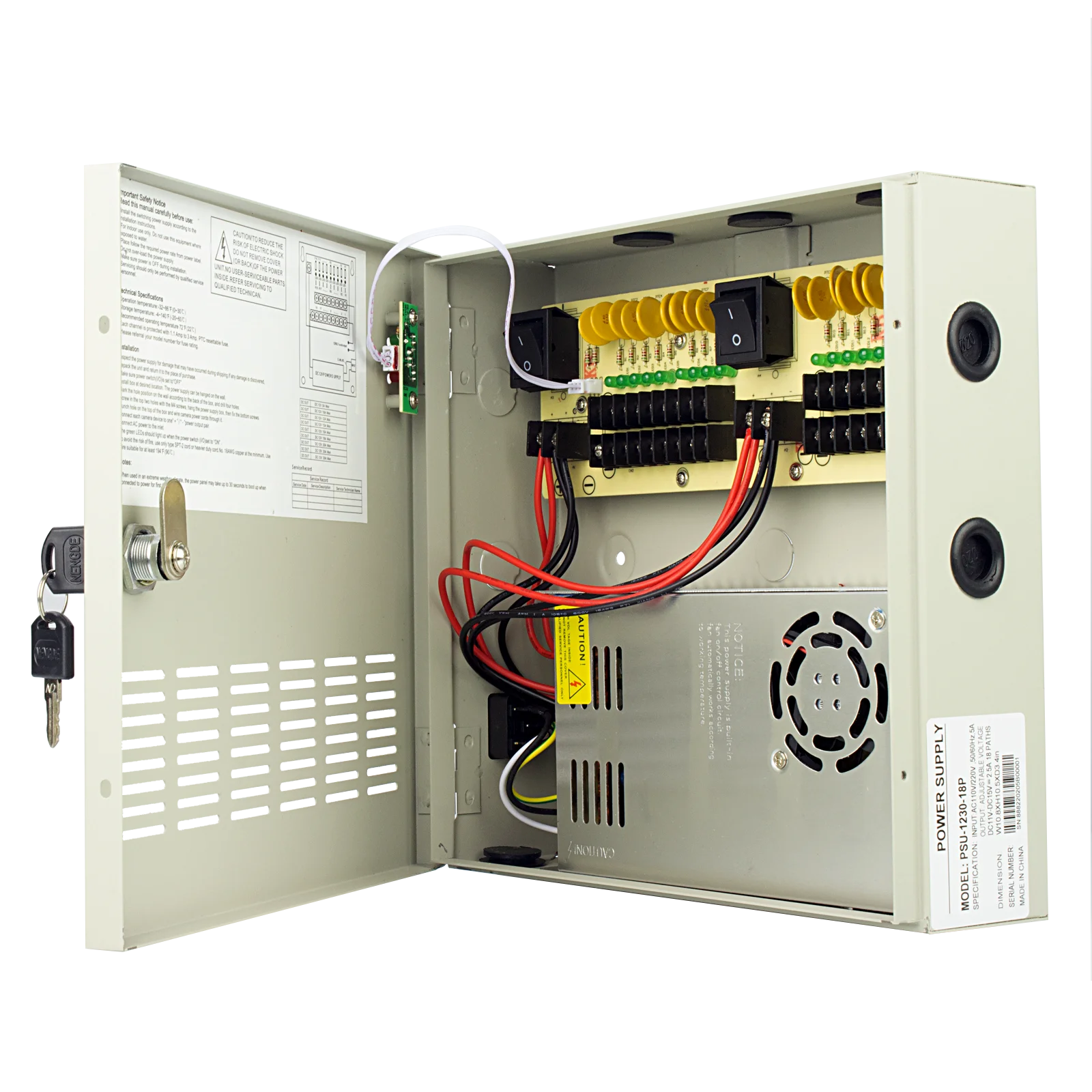 Power Distribution Boxes Portable Power Supply Box Fanless Heatsink DC 12V 30A 18CH CCTV Access Control with PTC Resettable Fuse