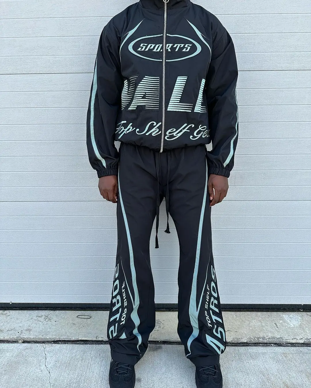 Custom Patchwork Tracksuit Zip Up Nylon Jacket And Pants Mens Jogger Gym Sets Embroidered Nylon Track Suit