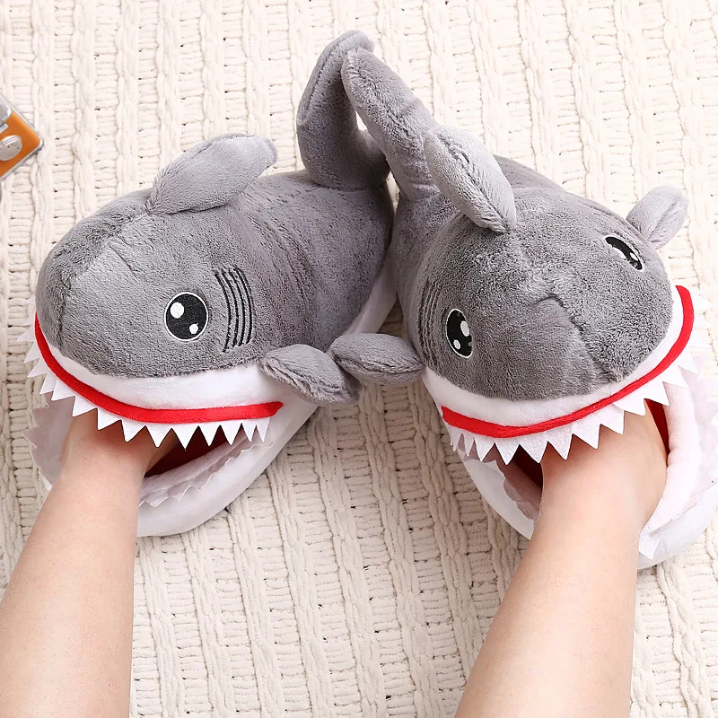 Y-Z Winter cartoon animal soft warm fuzzy shark shoes funny fluffy house indoor floor slippers