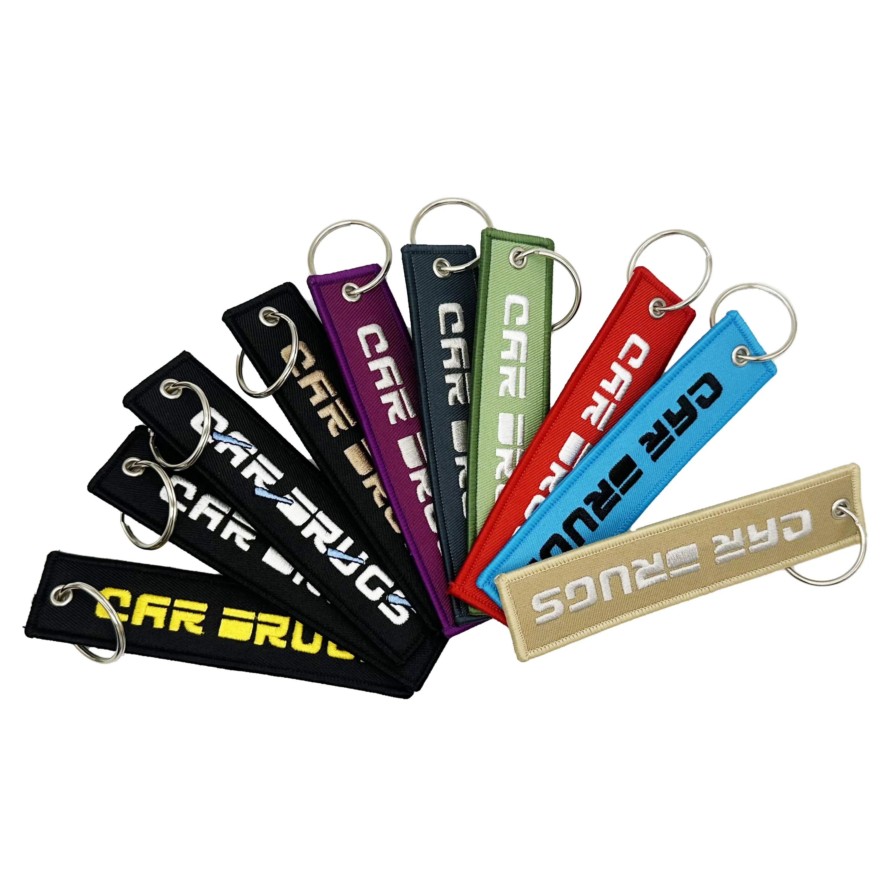 Wholesale Custom Embroidery Jet Tag Key Chains Fabric Woven Brand Label with Custom Logo for Keytag and Keyring