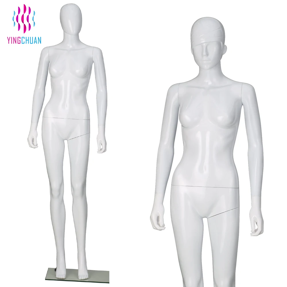 White Glossy Female Mannequin Full Standing Pose Fiberglass Woman Mannequin With Hand