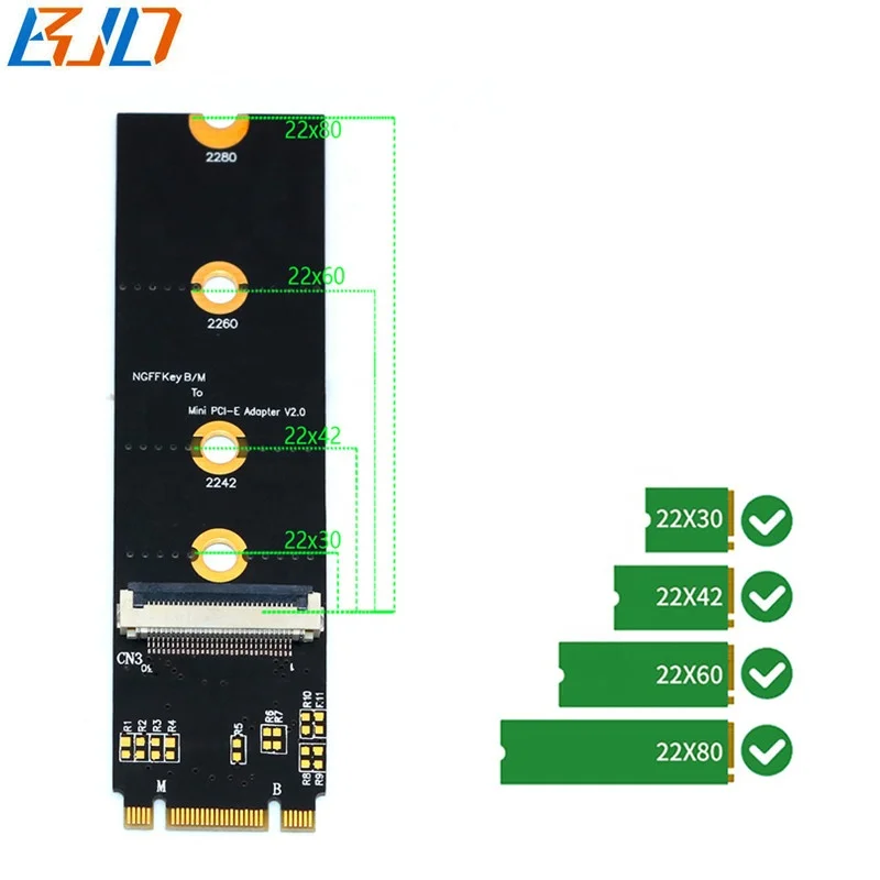 Оптовая продажа от фабрики беспроводной адаптер NGFF M.2 M2 B + M ключ к мини-PCI-E MPCIe карта беспроводного адаптера 30 см кабель FPC для модулей