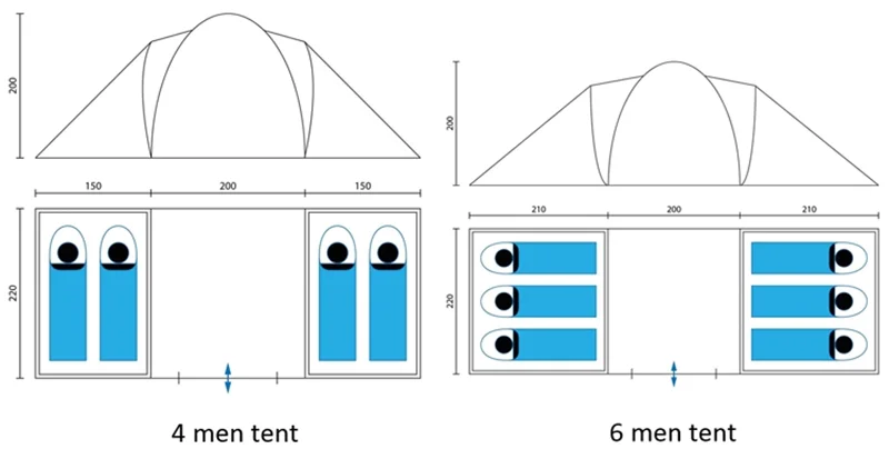Chinese Factory Cheap 6 Person 3 Room Luxury Outdoor Large House Family Hiking Camping Tent for Sale