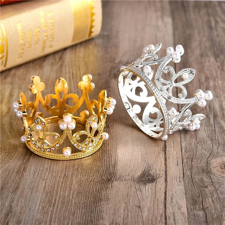 Factory Wholesale Princess Kids Birthday Party Baking Decoration Mini Pearl Trumpet Topper Cake Crowns