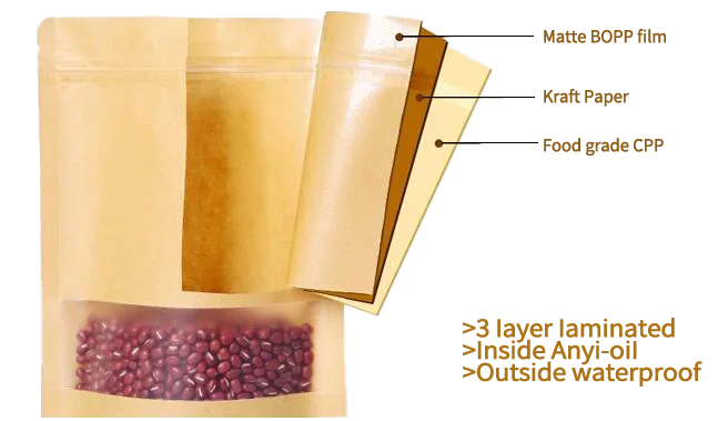 
Recycle Stand Up Pouch Zip Lock Dried Biodegradable Kraft Paper Bag Food Packaging Biodegradable Bags 