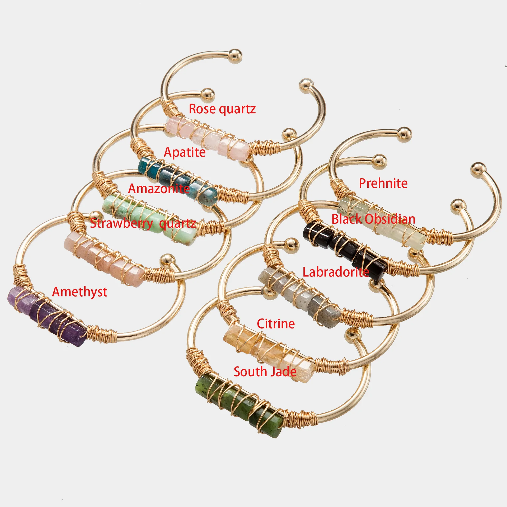 Trend natural stone bangle jewelry gold wire wrap irregular colorful crystal cuff bangle for women