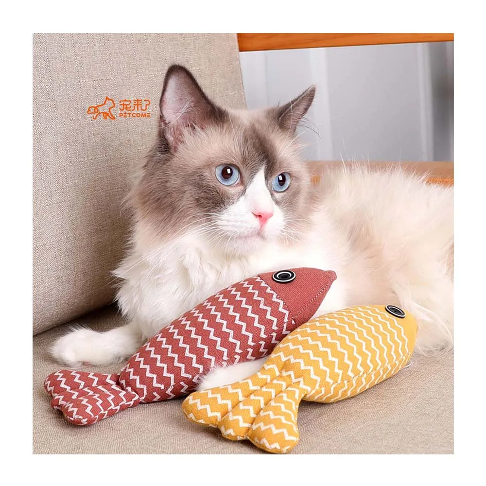 PETCOME Suppliers Pet Nip Eco Friendly Hemp Interactive Plush Fish Catnip Cat Toy