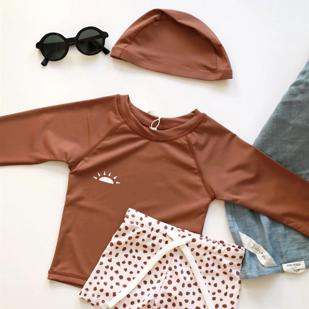 Summer Swim Boy Kids Sustainable Swimsuits Printed Pullover Swimlife Baby Two-piece Swimbikerun Boy Swimsuit Set