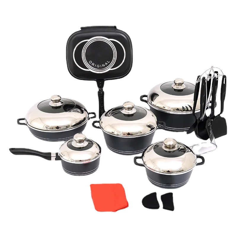23pcs Non-stick Cooking Pot Set with Combination Lid - Household Wok, Die Cast Aluminum Cookware for Wholesale