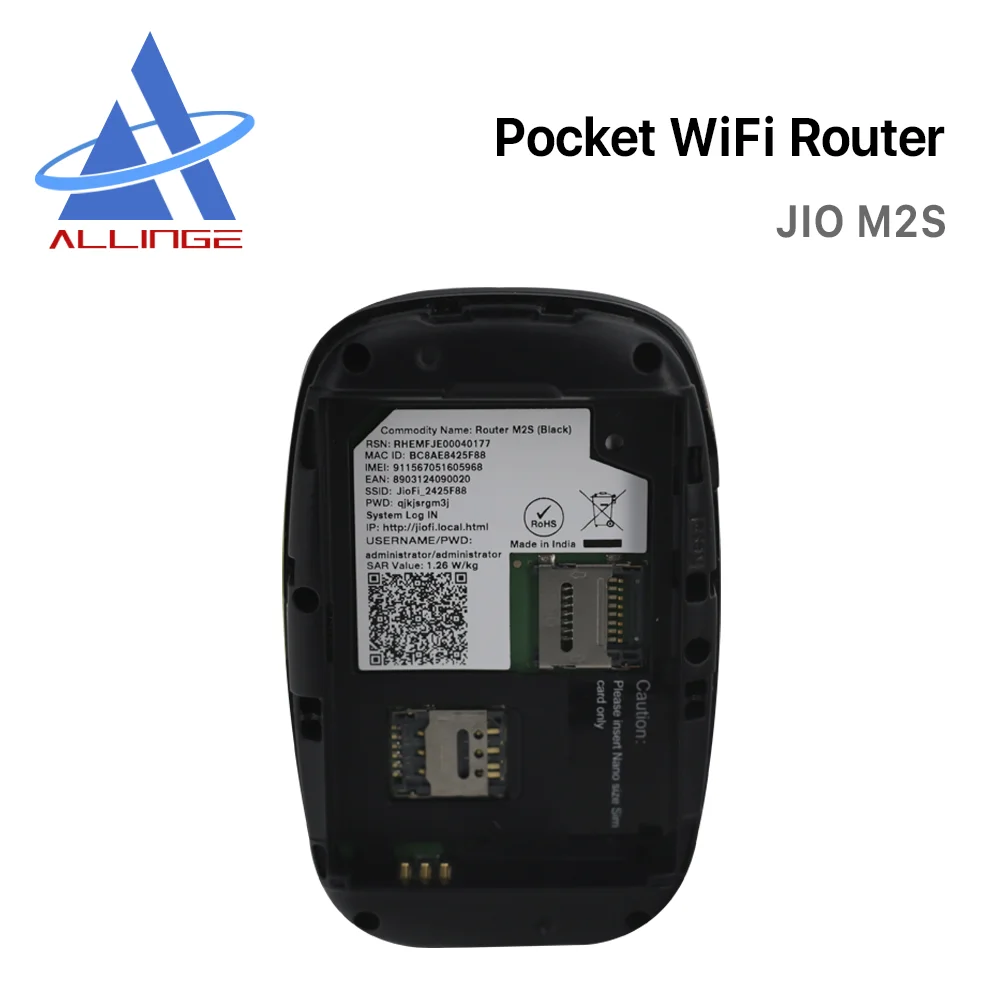  Мини-роутер ALLINGE DRD1786 JIO M2S 4G LTE разблокированный Wi-Fi роутер с чёрной SIM-картой B3 B5 B40