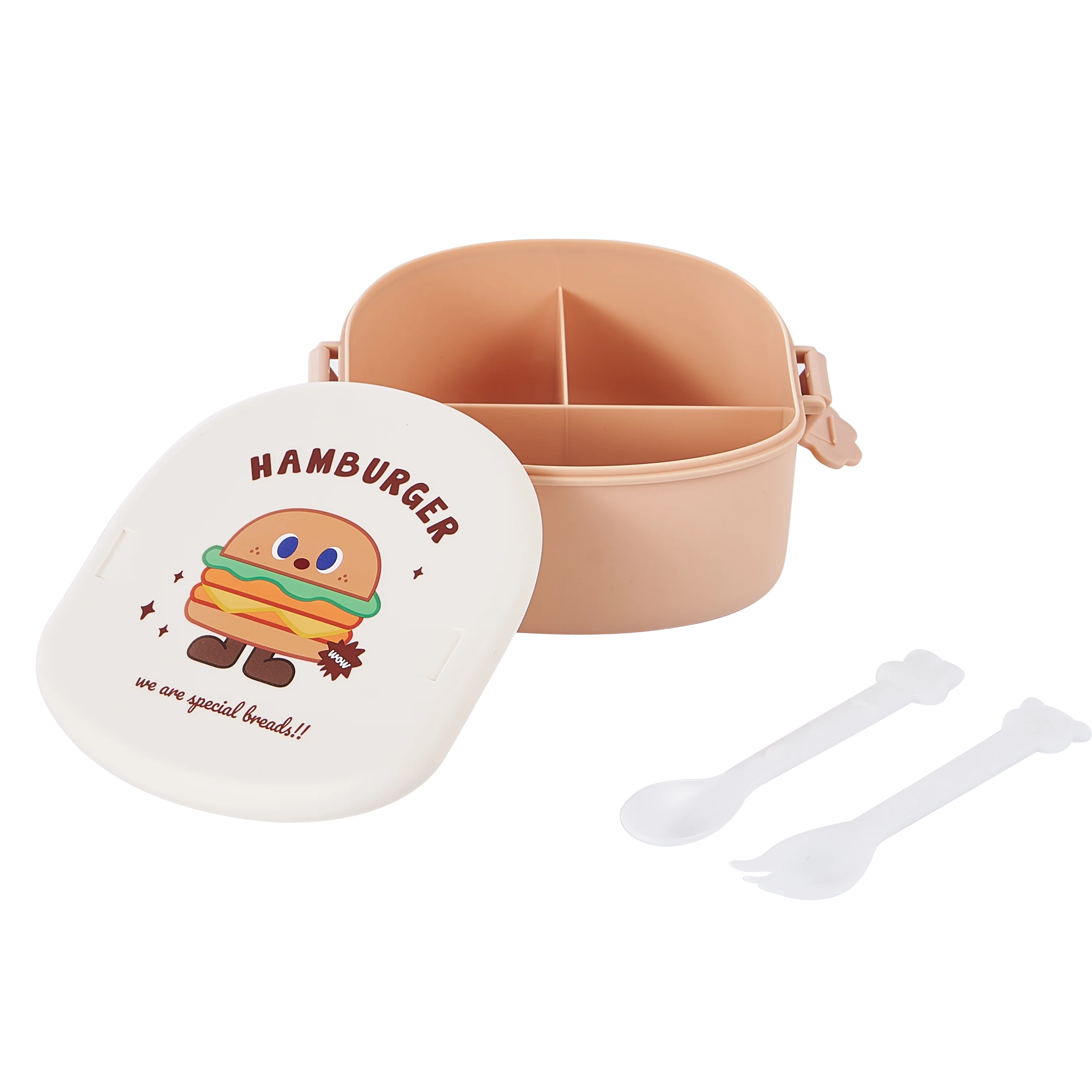 Bpa Free Cute kids hamburger container lunch box bento with Spoon plastic kids lunch box for school