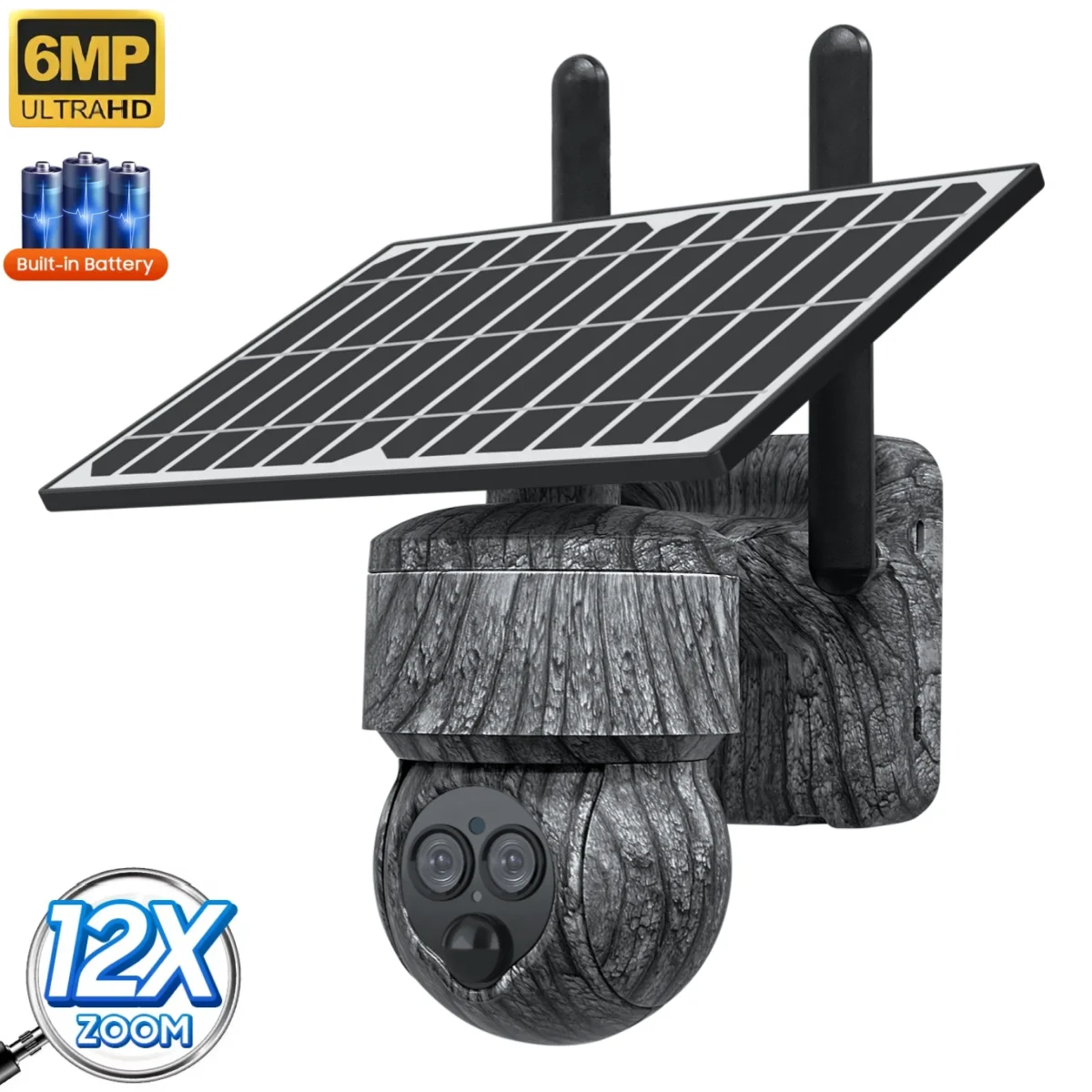 Ubox 6MP HD Camouflage Mini Security System Camera 4G GSM Sim Card 12X Zoom Dual Lens IP PTZ WiFi Network Solar Battery