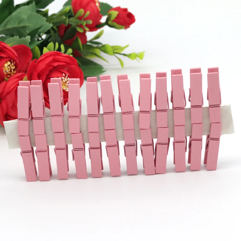 
Mini Natural Wooden Clothespins Photo Paper Peg Pin Craft Clips with Natural Twine (10 Colors) 