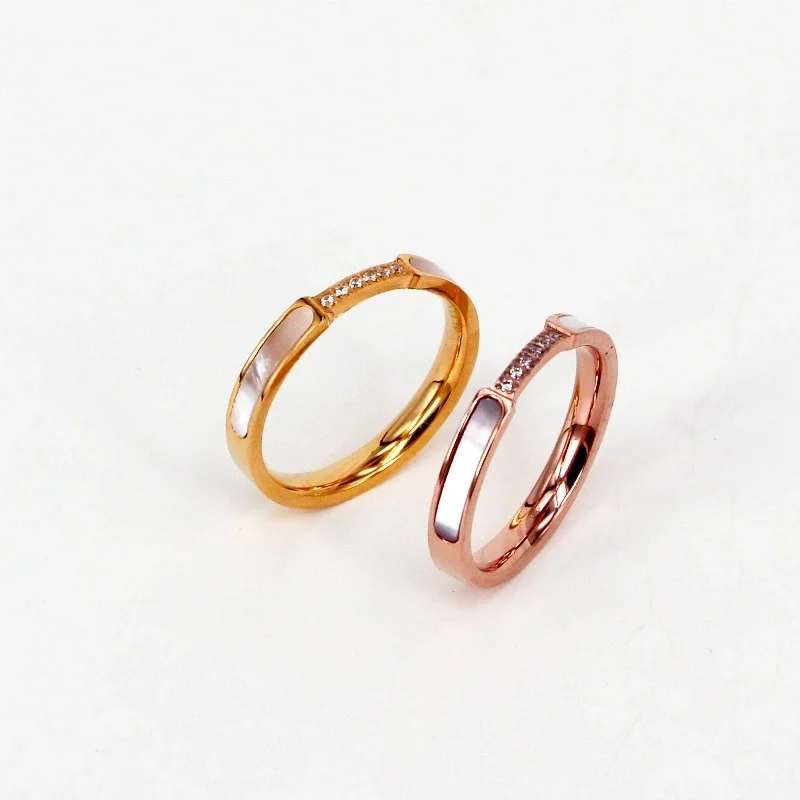 MOP Shell Ring Women Men Wedding Couple Ring CZ Setting Stainless Steel Personalized Custom White Brass CLASSIC Zircon Xinhua