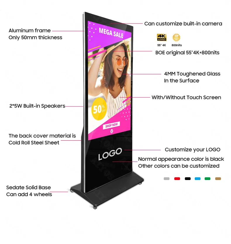 43 49 inch Indoor Floor Standing Interactive Vertical Digital Signage Display Touch Screen Monitor LCD Advertising kiosk Totem