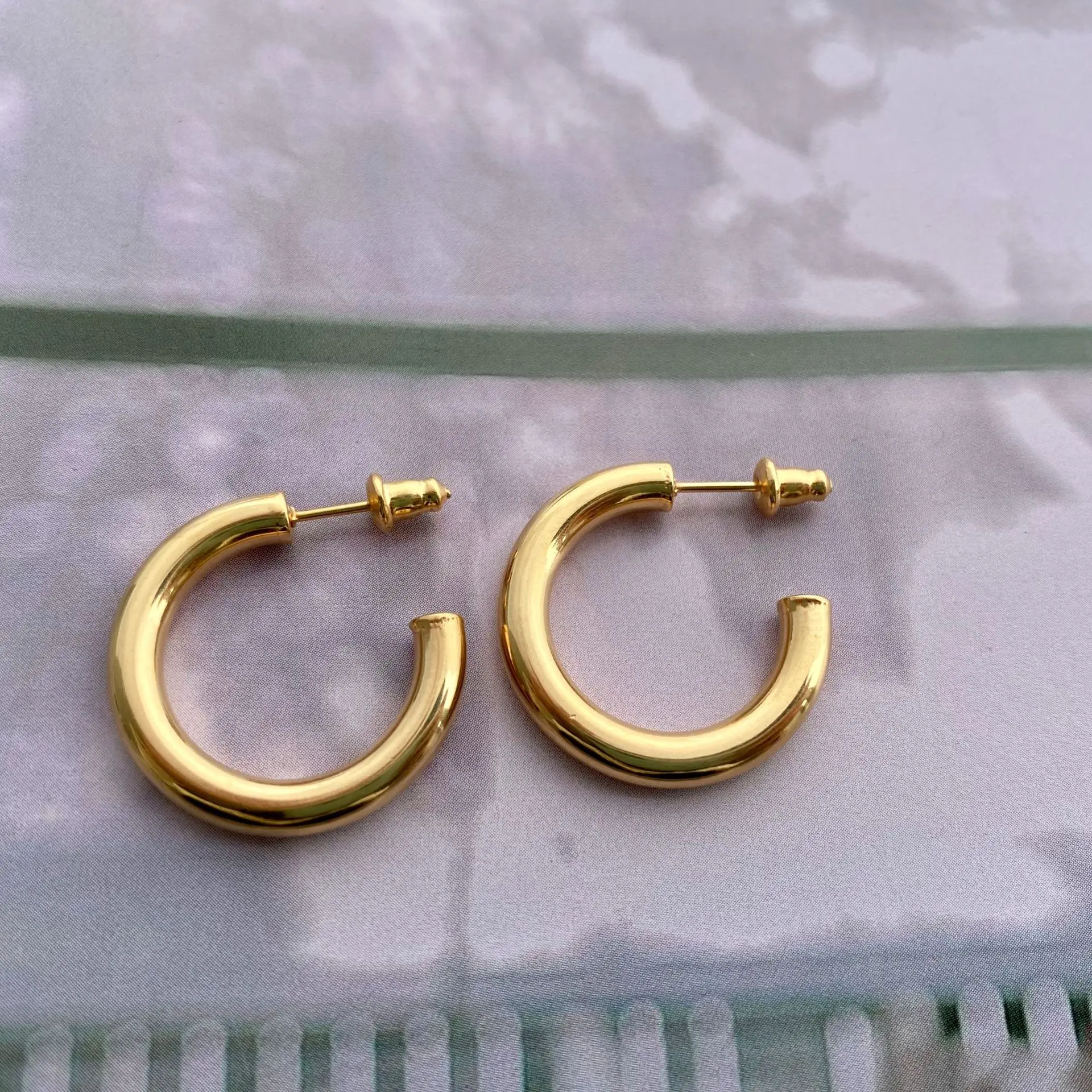 14K Gold Colored Chunky Open Hoops Gold Hoop Earrings for Women