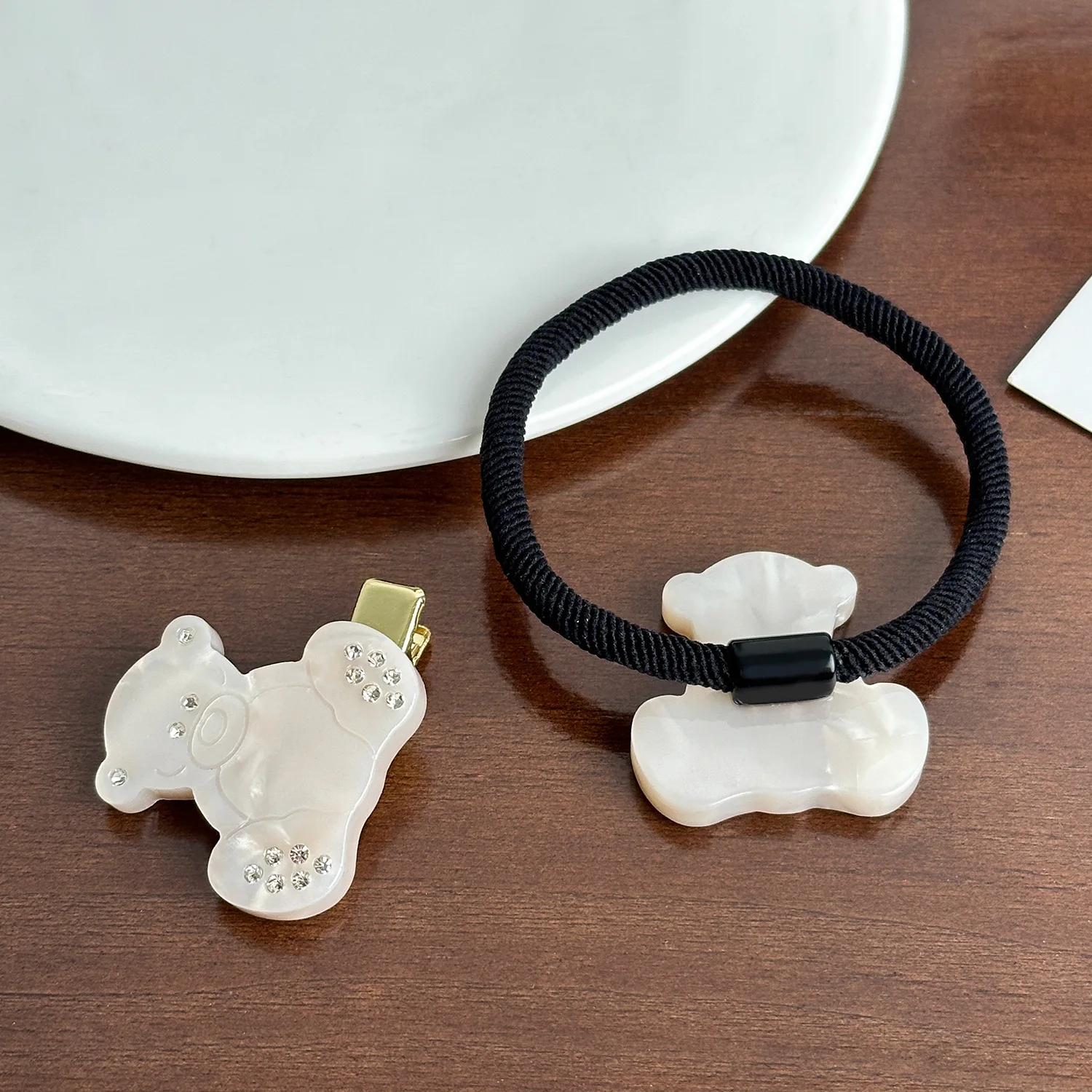 Korean Cute Cartoon Bear Hairpin Acetic Acid Rubber Band Horsetail Hair Band Ball Hair Rope Duck Bill Clip-Aesthetic Hair Ties