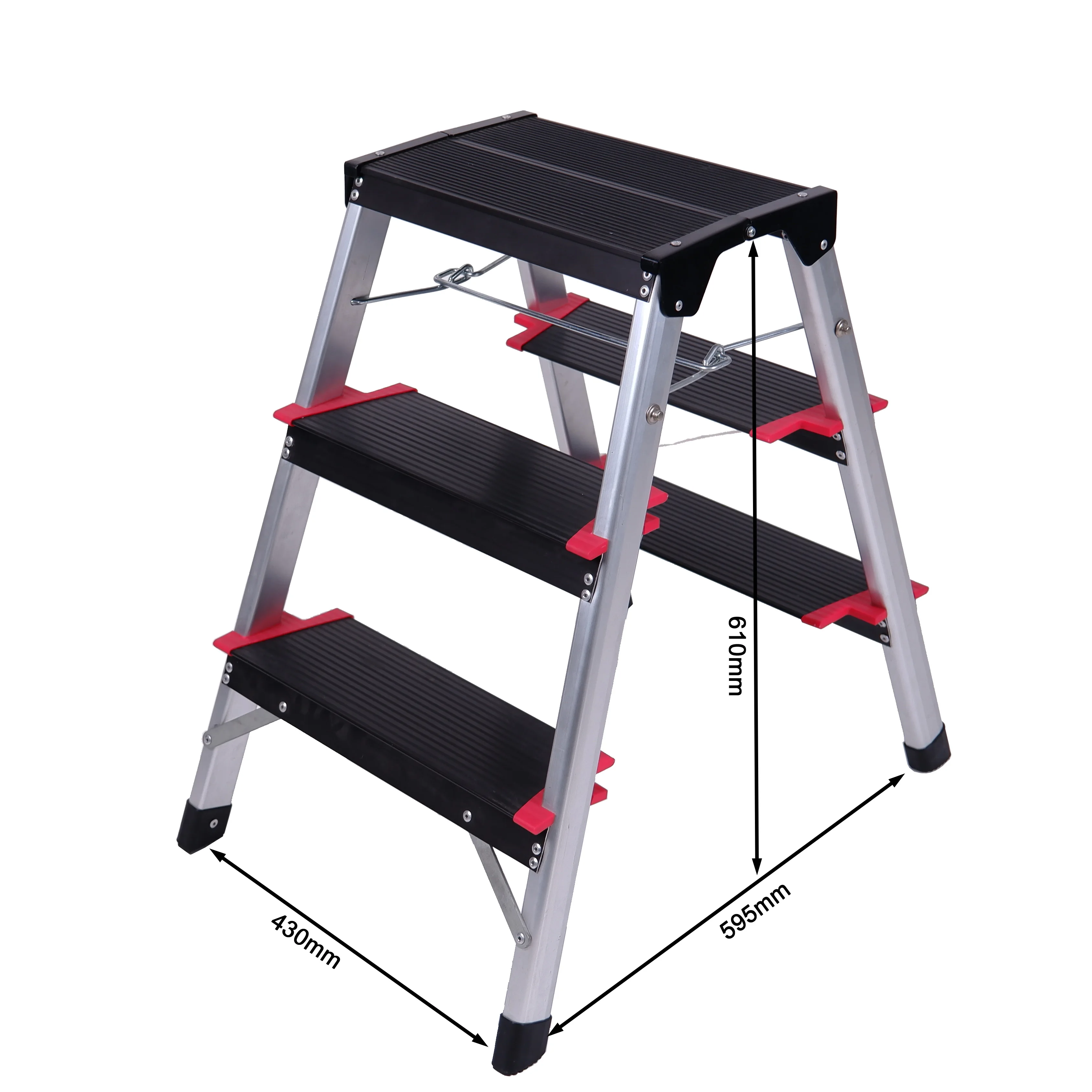 EN131 Industrial Design Style Lightweight High Safety 3-Step Folding Aluminum Ladder Stool Portable Household Tool TUV