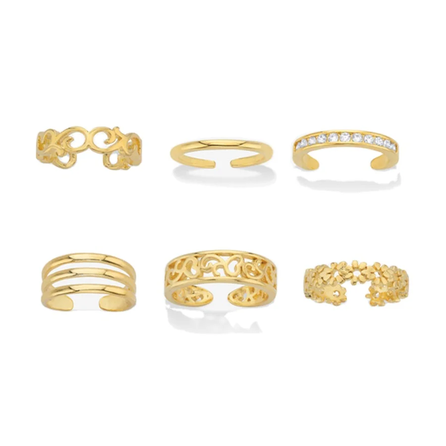 Summer Beach Jewelry Foot Ring Copper Plated 18K Gold Open Open End Tail Ring Size Adjustable Toe Ring