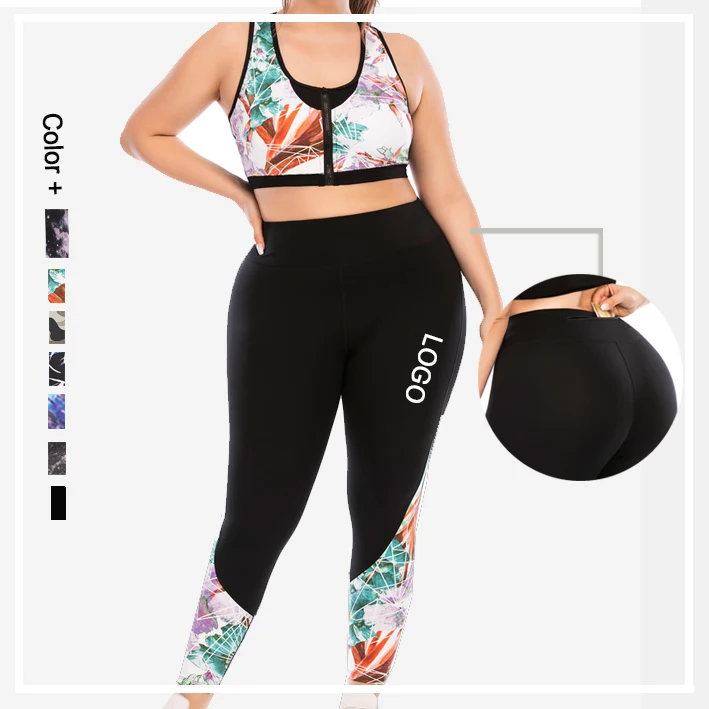 Индивидуальные Леггинсы с высокой талией и карманом, спортивный бюстгальтер большого размера 3Xl на молнии и леггинсы