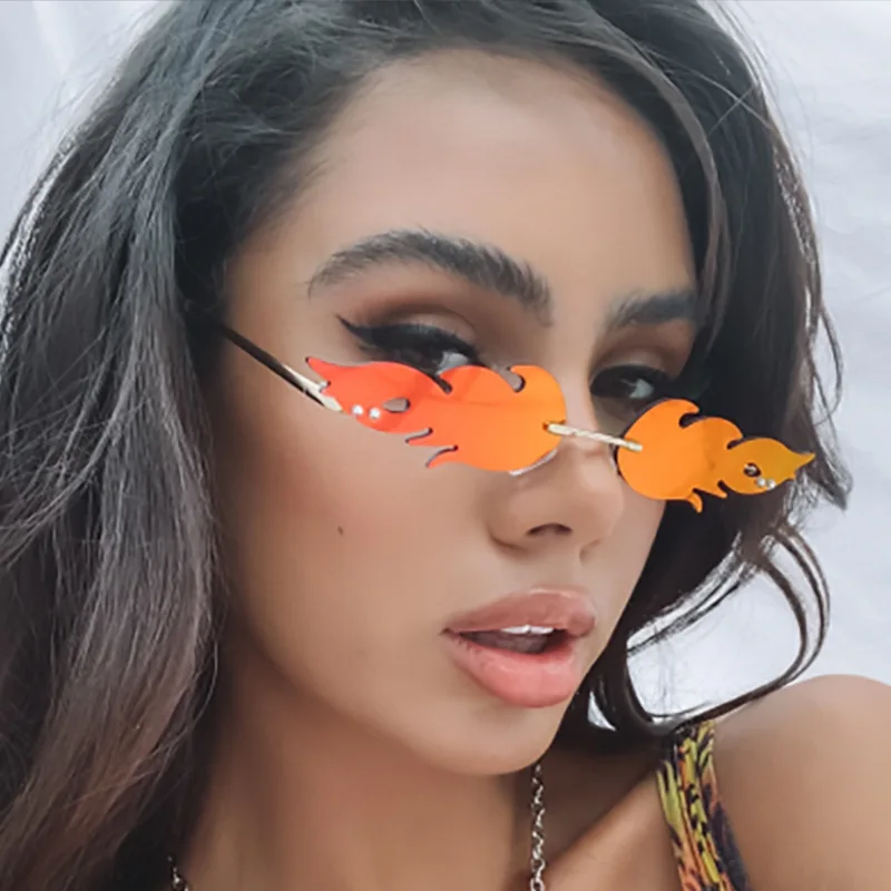 2021 Fashion Fire Flame Custom Logo Sunglasses Women Rimless Sunglasses Sun Glasses