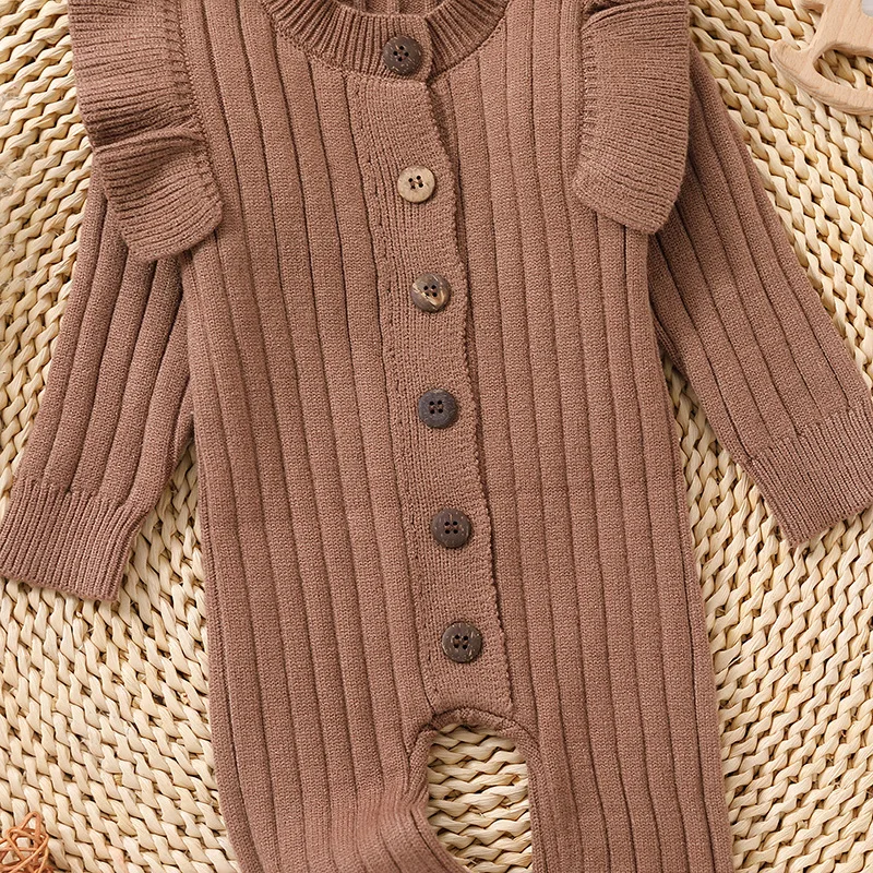 Best selling baby long sleeve clothing knitted romper pure color baby girls outfits