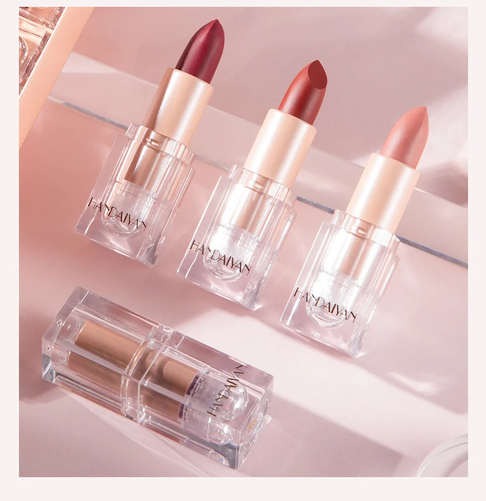 HANDAIYAN Private Label Clear Lipstick Tube 12 Color Waterproof Velvet  Lipstick Nude Vegan Matte Lipstick