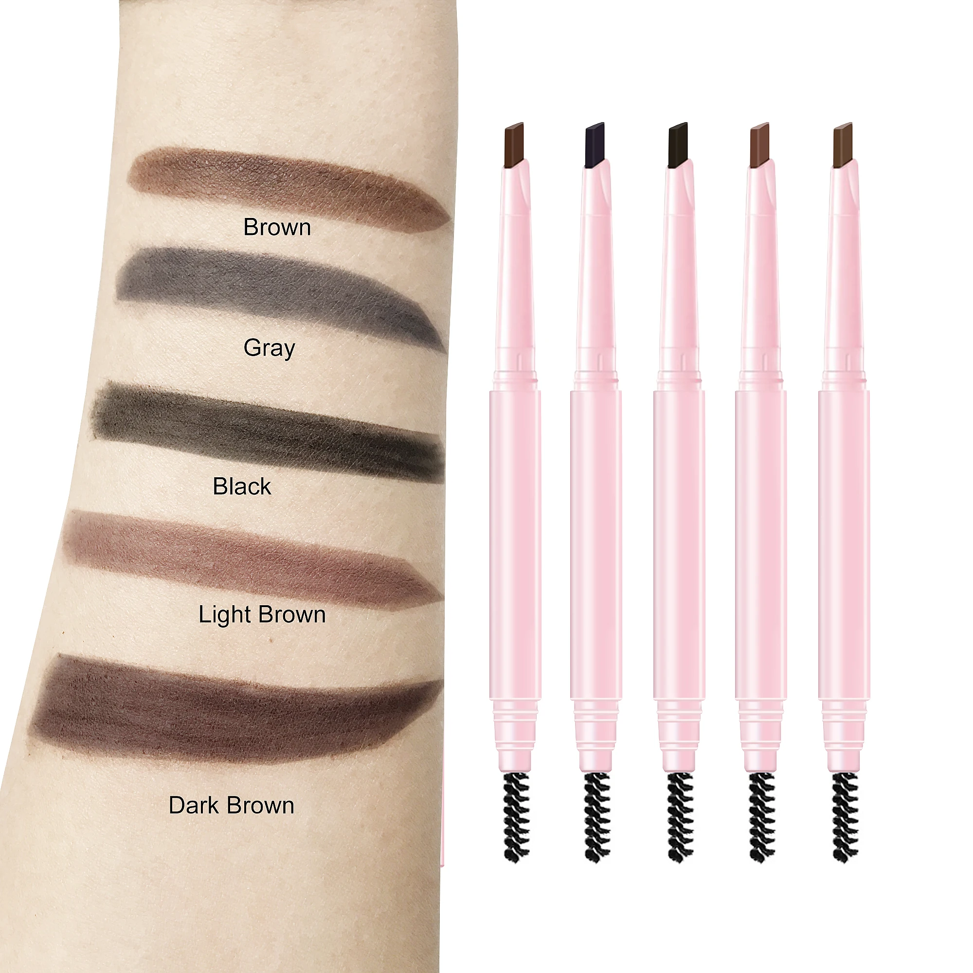 Private label eyebrow brush eyebrow pencil slim Makeup Automatic Pink Eyebrow Pencil