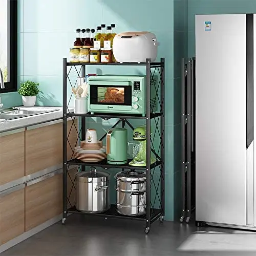 Folding Bathroom Kitchen Vegetable Fruit Storage Rack 3 Layer Foldable Storage Rack Storage Cart Trolley With Wheels