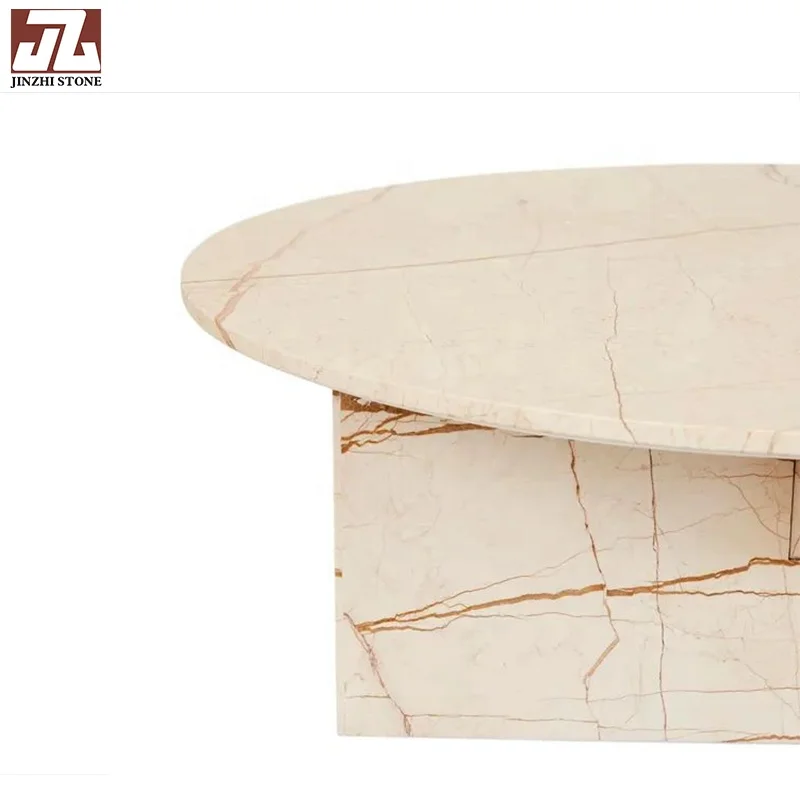 Natural stone calacatta white special shape dining table marble coffee table furniture travertine marble cafe table for home