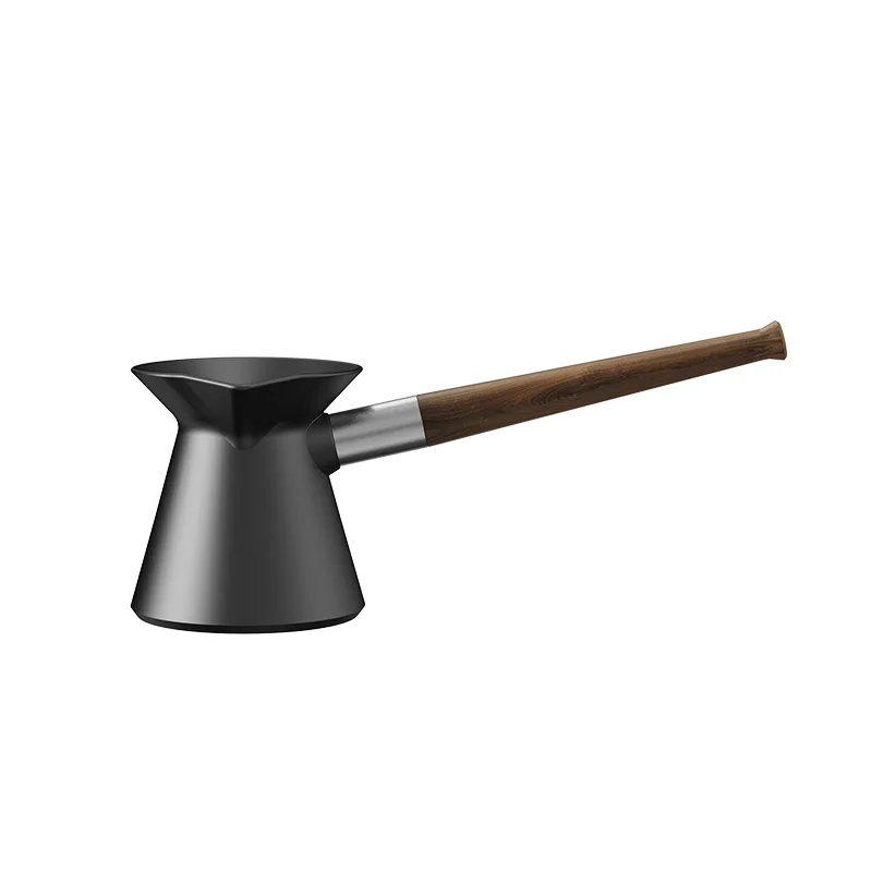 DHPO New design Matte Black ceramic Turkish coffee pot with wooden handle