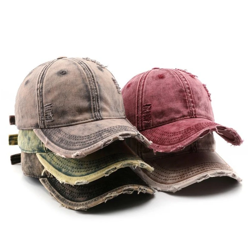 Korean Design Custom Embroidery Logo 6 Panel Curved Brim Sports Hat Distressed Solid Washed Cotton Blank Denim Baseball Cap