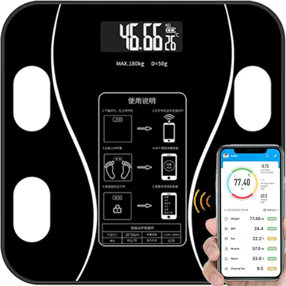 Customized Bathroom Digital Weighing Scale with BMI Accurate Bluetooth Home User Health Equipment Sync Apps Plans Large Display