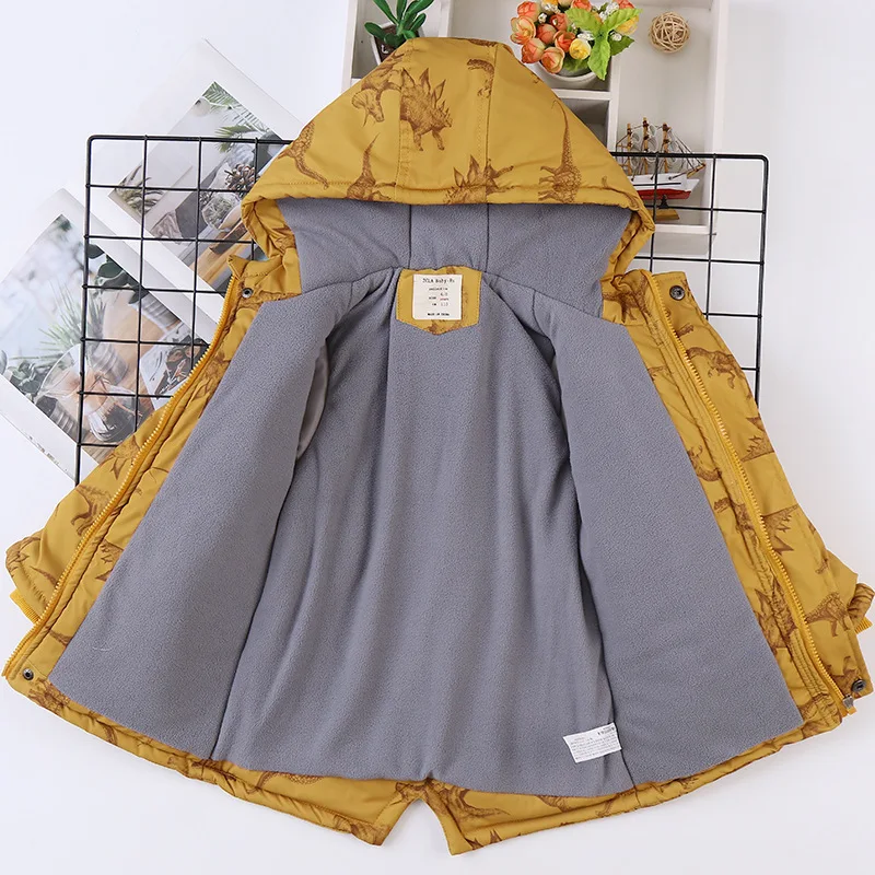 Children Clothing Winter Kids Coats Outwear Parka Dinosaur Printed Thick Boys Fleece Jackets