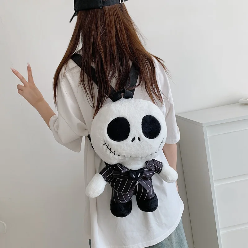 Unisex New Cute Halloween Backpack Soft Plush Style with Funny Skeletons Ghosts Cartoon Anime Pattern for School Made Fabric