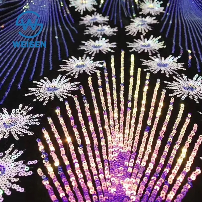 New Flower Holographic Hologram Wholesale Design Net Lace Embroidery Fabric Sequin