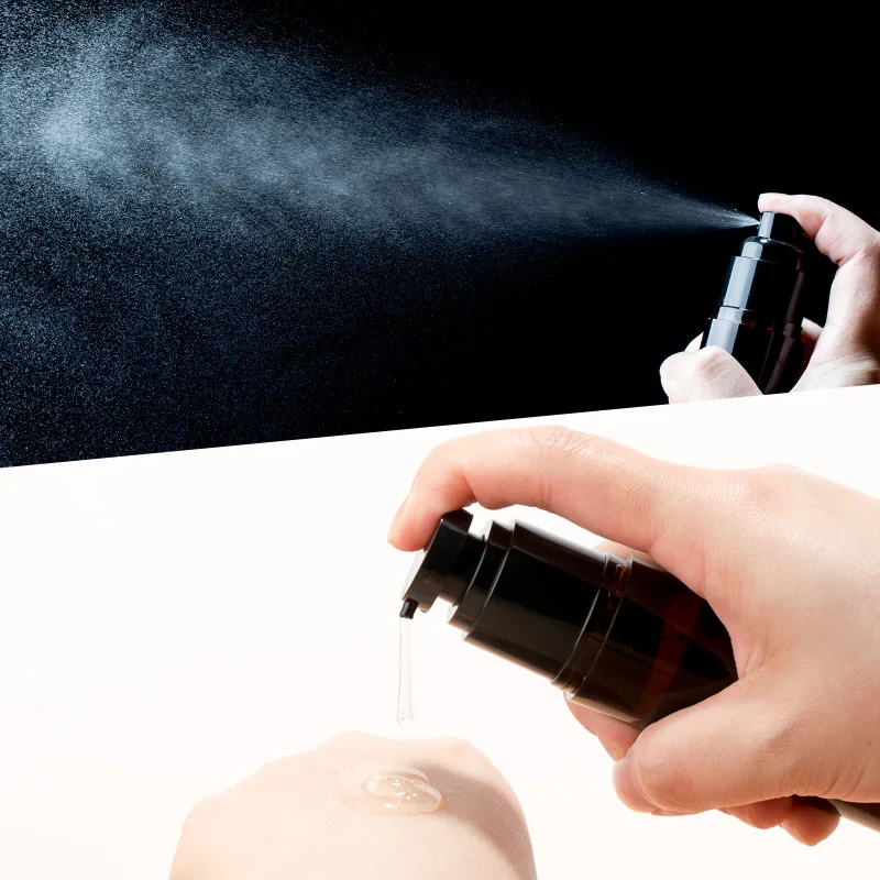 Plastic 15ml 30ml 50ml 100ml brown cosmetic vacuum airless spray pump bottle lotion bottle