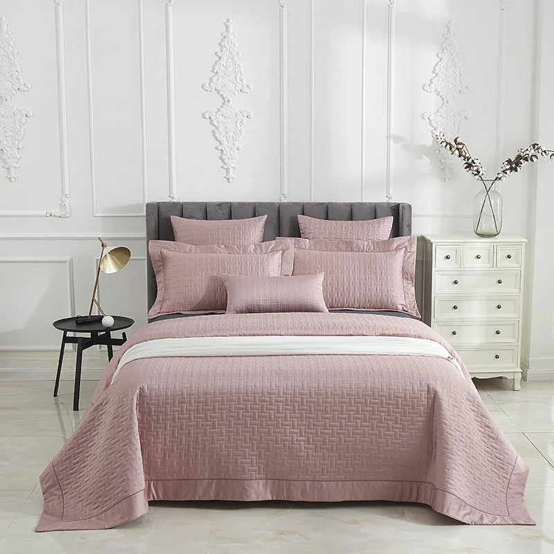 Luxury Home Blanket Quilt Plain Quilted Bedspread Microfiber Bed Cover Set Customized Size