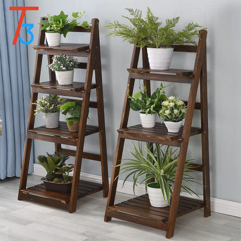 Flower Wooden Plant Stand Shelf For Outdoor Or Indoor Plant Shelf