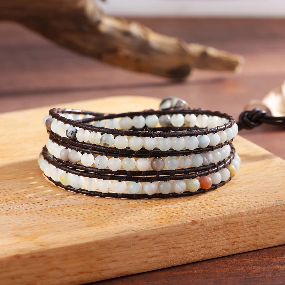 Fashion Boho Bijoux Bracelet African Natural Blend Jasper Multi-layer Bracelet Bohemian Charm 3 Strands Woven Wrap Bracelets