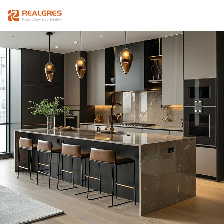 Realgres Manufacturers Complete Set Acrylic Cupboards Supplies Custom Wooden Pantry Modern Design Cabinet Kitchen Furniture