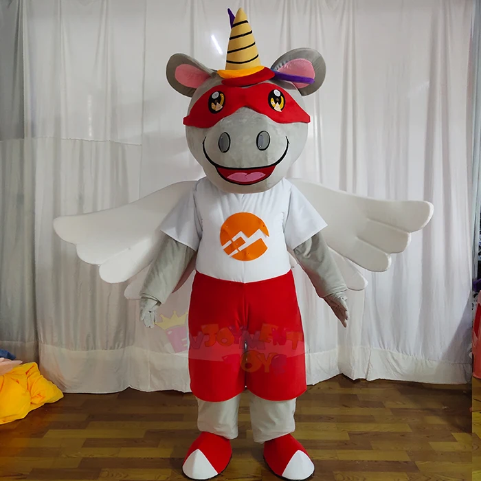 Customized Adult Colorful Unicorn Mascot Costume Rainbow Pony With Wings Magic Horse For Halloween Fancy Dress Carnival