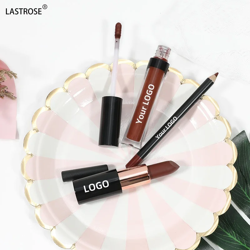 Wholesale Cosmetics Makeup Lipstick & Lipgloss & Lip Liners 3 in 1 Waterproof Vegan Solid Lipstick & Lip Liner Kit