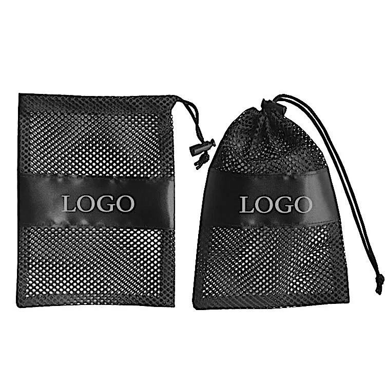 Wholesale Black custom drawstring net mesh pouch bag