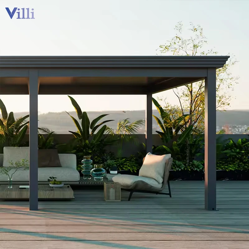 Custom Windproof Pergola Electric Louvre Roof Pergola Aluminum Waterproof Backyard Pergola With Screen Blinds