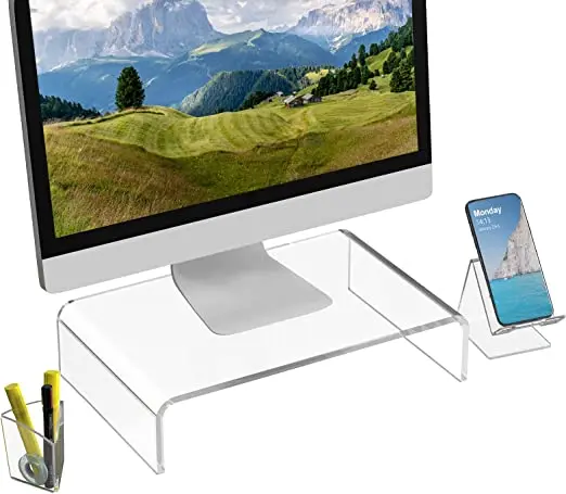 Customized Acrylic Monitor Stand, Desktop Riser Table Top with Storage Accessories, for Flat Screen LCD LED TV Display