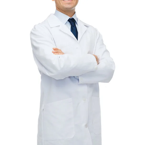 Embroidered Logo Long Sleeve White Smock Pharmacy Uniform Lab Gown GMP food processing