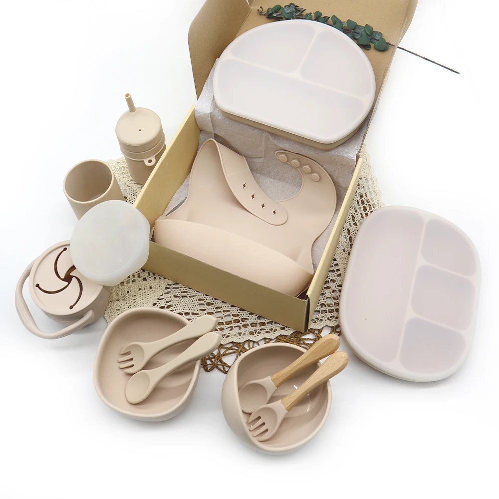 Washable Food Grade Silicone Teether Silicone Baby Bibs Soft Silicone Plate Toddler Bowl Set Waterproof