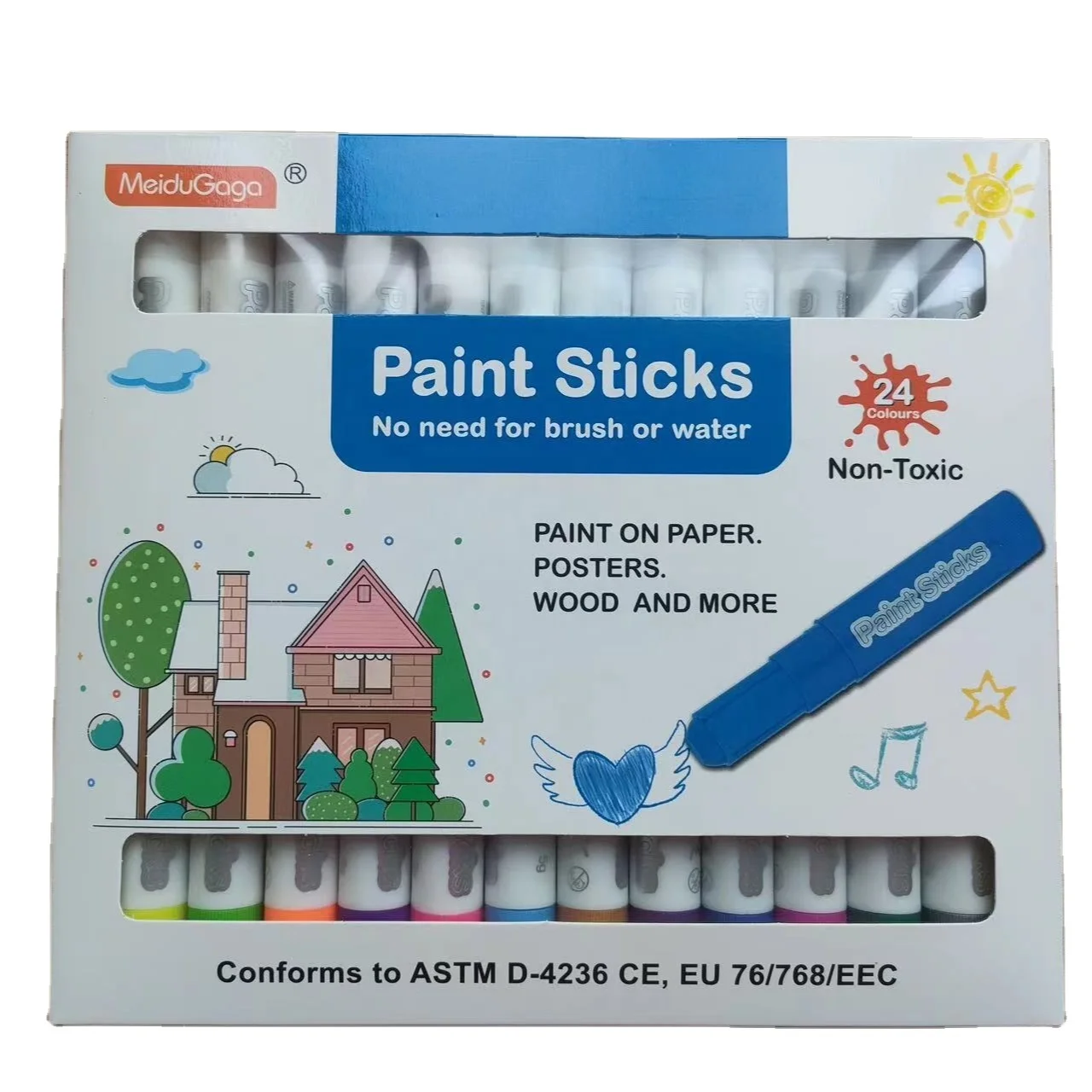 MeiduGaga 24 colors 5g pigment quick drying mess free solid paint sticks solid tempera paint sticks crayon set kit pastel