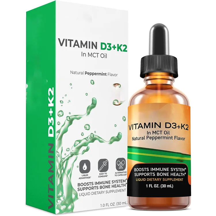 OEM supplement Vegan vitamin d3 vitamin k2 (MK-7) liquid drops for adults supporting strong bones and healthy heart